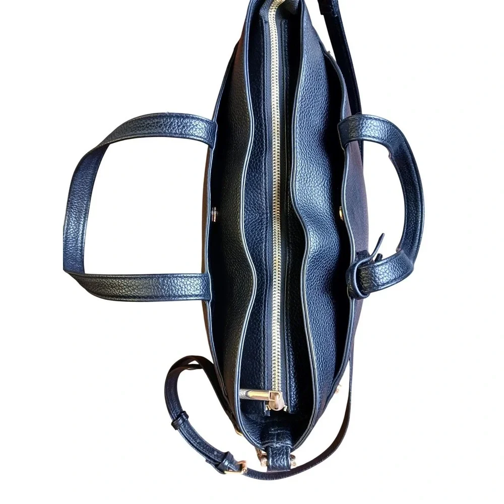 A New Day Black Pebbled Faux Leather‎ Triple Compartment Tote Crossbody Bag